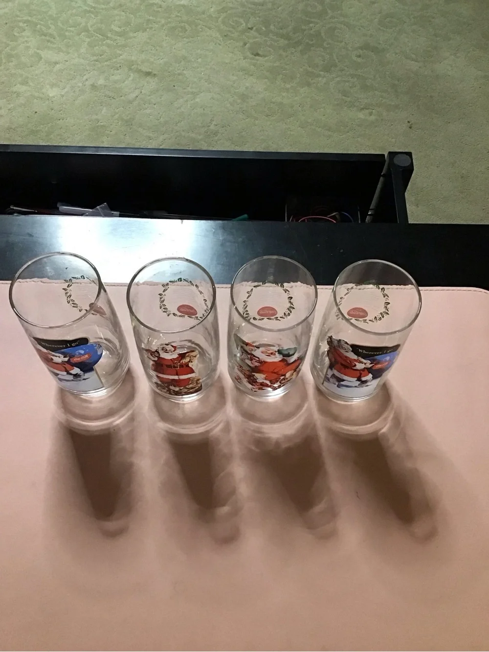 4 Vintage Coca-Cola Santa Christmas Glasses Set Collectable Glassware Coke